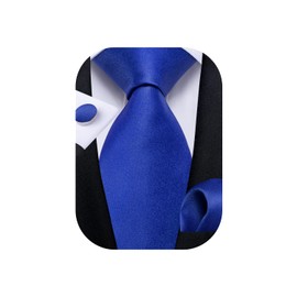 DiBanGu Conjunto de corbata sólida para hombre, conjunto de gemelos de satén para fiesta, boda, negocios, Azul Real, Talla única