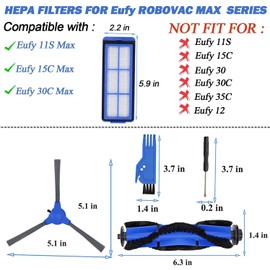 RONGJU 21 Pack Replacement Parts for Eufy 11S Max,15C Max, 30C Max, G30, G30 Edge, G30 Hybrid Robotic Vacuum, Includes 6 Filters, 12 Side Brushes, 2 Roller Brush, 1 Main Brush Guard, Not Fit for 11S