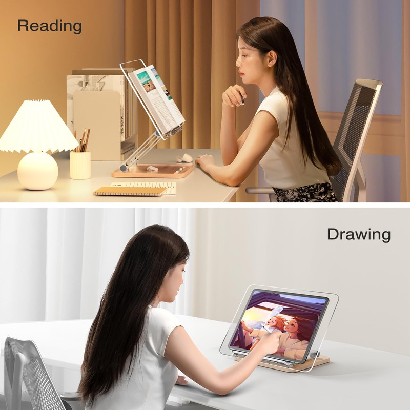 Adjustable Acrylic Book Stand for Reading, Book Holder with Pen