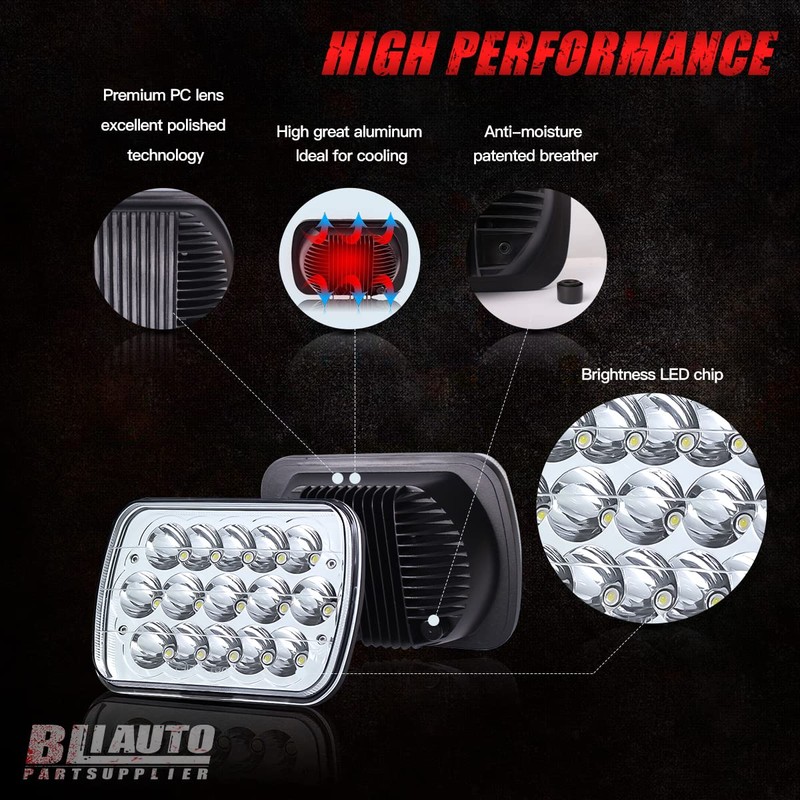 BLIAUTO 5x7 H6054 LED Headlights Dot Approved Rectangle 7x6 LED