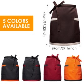 Kaslaider Waist Apron with 2 Pockets for Women Men, Waiter Apron Front Tie, Short Half Apron, Cooking Apron Kitchen Apron Waiter's Apron for Home Chef Bar Bistro Cafe Restaurant, Black & Orange