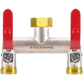 Yayamz Garden Hose Splitter, 3/4” Rust and Freeze Resistant Outdoor Hose Manifold with 2 Red Extra Long Handles Faucet Adapter-Heavy Duty Brass Nickel Plated 2-Way Valve