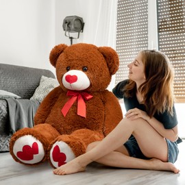 HollyHOME Big Teddy Bear Stuffed Animal Large Bear Plush with Red Heart for Girlfriend and Kids Holiday Toy Gift 36 inch Brown