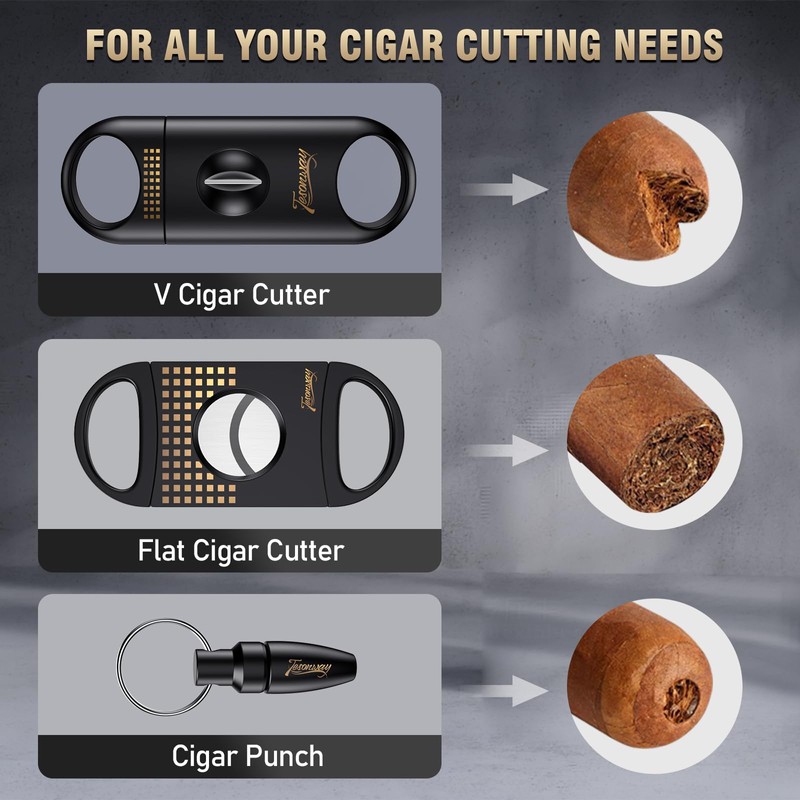 Tesonway Cigar Ashtray with Cigar Cutter Set, Cigar Cutter Guillotine,