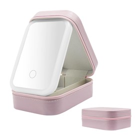 Kosmetiktasche mit Spiegel, Makeup Tasche mit Beleuchtetem Spiegel, 3 Farben LED Licht, Tragbare Schminktasche, Reise-Kosmetiktasche, Schminkspiegel USB Aufladbar