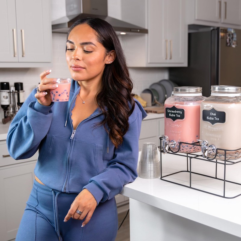 1 Gallon Glass Drink Dispenser with Stand & Stainless Steel