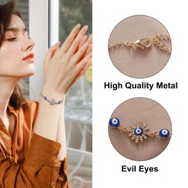 14k Gold Evil Eye Bracelets for Women,Adjustment Dainty Gold Protection Bracelets Blue Evil Eye Sparkle Rhinestone Bring Luck Prosperity