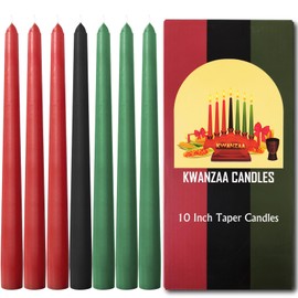 Kwanzaa Taper Candles Set of 7-3 Red, 3 Green, 1 Black - 10 Inch Dripless Tall Candle Premium Quality Candles -Mishumaa Saba Candle