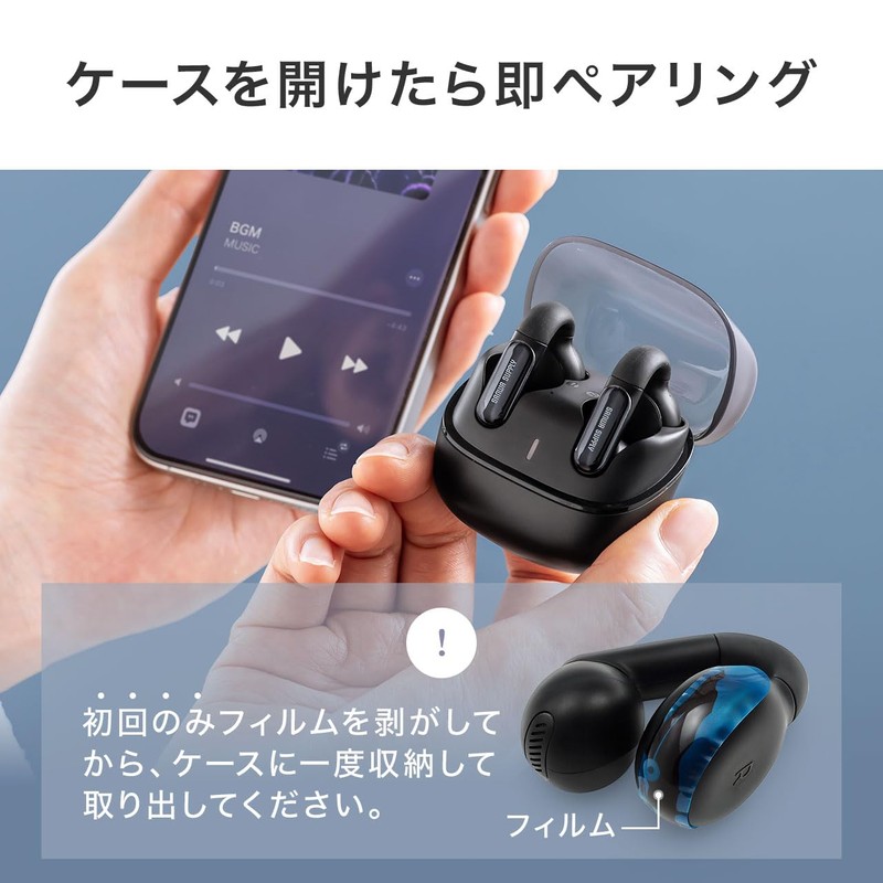 Sanwa Direct 400-BTTWS6 Ear Cuff Earbuds, Bluetooth Open-Ear, IPX4 Waterproof,