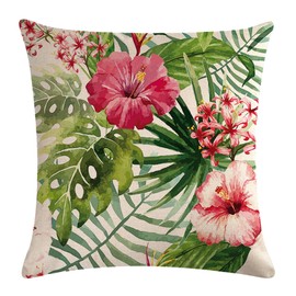 7COLORROOM 2pack Flower Throw Pillow Covers Tropical Leaves Home Decorative Cushion Covers Spring Farmhouse Decor Pillowcases for Patio Sofa Couch 18”×18”