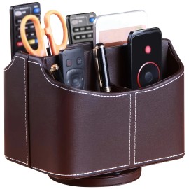 360 Swivel Remote Control Holder 5 Compartments PU Leather Multifunctional Desktop Organization Storage Box Made Fujiancolor: Brown, size: 19*14*16cm