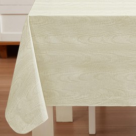 Newbridge Taupe Moire Wavy Solid Color Print Heavy Weight Vinyl Flannel Backed Tablecloth, Indoor/Outdoor Vinyl Tablecloth with Flannel Backing, 52” x 52” Square