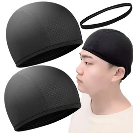 Fieekty Inner Cap, Set of 2, Helmet, Inner, Sweat Absorbent, Quick Drying, High Density Mesh + 1 Sweatband Set, One Size Fits Most, Suitable for Bicycles, Motorcycles, Construction, Antibacterial