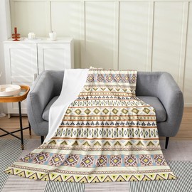 Throw 50"x60" Southwestern Geometric All Season,Bed Blanket Boys Girls Boho Plush Throw Blanket, for Kids Women Men Ultra Soft Tribal Flannel Fleece Blanket Modern Yellow Room Decor