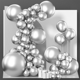 PartyWoo Metallic Silver Balloons, 100 pcs Silver Metallic Balloons Different Sizes Pack of 36 Inch 18 Inch 12 Inch 10 Inch 5 Inch Chrome Silver Balloons for Birthday Party Decorations, Silver-G102