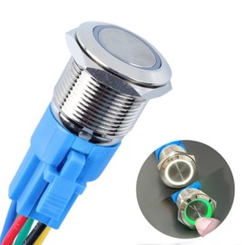 DMWD 19MM Two Colors LED Metal Latching Push Button Switch Waterproof Anti-Vandal 1NO 1NC SPDT 12V 3/4" Mounting Hole with Pre-Wired Socket for Doorbell Car Boat (White/Green Light)