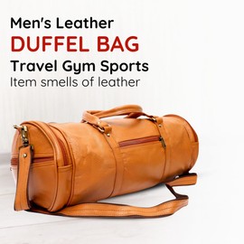 MOJICH Men's Leather Duffel Travel Gym Sports Overnight Weekend Leather Bag (Light orange)