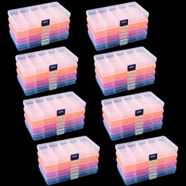 KINJOEK 32 Pack 15 Grids Plastic Bead Organizer Bulk Containers Storage, Adjustable Divider Diamond Jewelry Craft Painting Storage Case, Colors Small Fishing Tackle Box for Sewing Cross