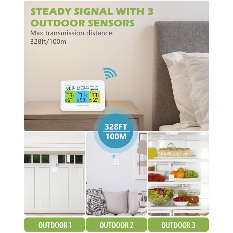 KeeKit Weather Station with 3 Wireless Sensors - Indoor Outdoor