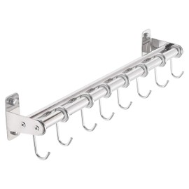 DSEAP Pot Rack - Pots and Pans Hanging Rack with 8 Hooks, Double Bars, Wall Mounted, Chromed