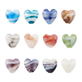 Bestewelry Pack of 24 Lampwork Heart Beads Love Heart Shape Millefiori Lampwork Glass Beads for DIY Crafts Bracelets Earrings Jewellery Making