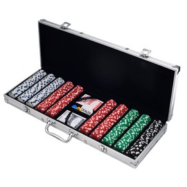 Poker Chip Set for Texas Holdem, Blackjack, Gambling with Carrying Case, Cards, Buttons and 500 Dice Style Casino Chips (11.5 Gram) by Trademark Poker, Silver
