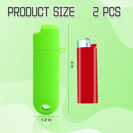 2pcs Lighter Case Cover Holder for BIC J6, 4x1.2x0.74in Anti-Drop Protective Lid for Regular Lighters, Waterproof Silicone Protector Sleeve Pack Compatible with BIC Accessories (Light Green)