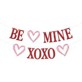 Be Mine Banner, Valentine's Day Banner, Be My Valentine, Will You Be My Girlfriend, Valentines Banner for Wedding Anniversary Party Decorations, Red and Pink Glitter
