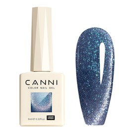 CANNI 1 Pcs Blue Cat Eye Gel Nail Polish, Blue Glitter Rainbow Holographic Cat Eye Gel Polish Shimmer Colors Soak Off Led Nail Art Gel Manicure Salon DIY