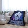 Wolf Fleece Blanket for Bed, Cool Wolves and Aurora Print