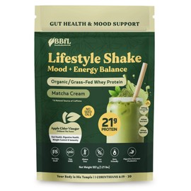 BBfL Meal Replacement Shakes, 21g Protein, Organic Whey Protein Powder, Apple Cider Vinegar, Digestive Enzymes, All in One Shake for Women & Men (15 Servings, Matcha Cream)