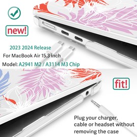 May Chen Compatible with MacBook Air 15 inch Case 2023 2024 New M3 M2 A3114 A2941 wtih Liquid Retina Dispaly Fits Touch ID, Plastic Hard Shell Case with Keyboard Cover, Large Flowers