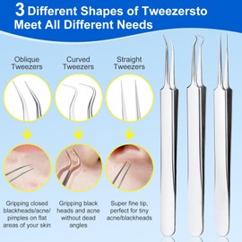 Pimple Popper Tool Kit,10 Pcs Professional Blackhead Remover Comedones Extractor for Easy Removal for Pimples,Blackheads,Zit Removing, Facial and Nose, Acne Removal Kit with Metal Box (Silver)