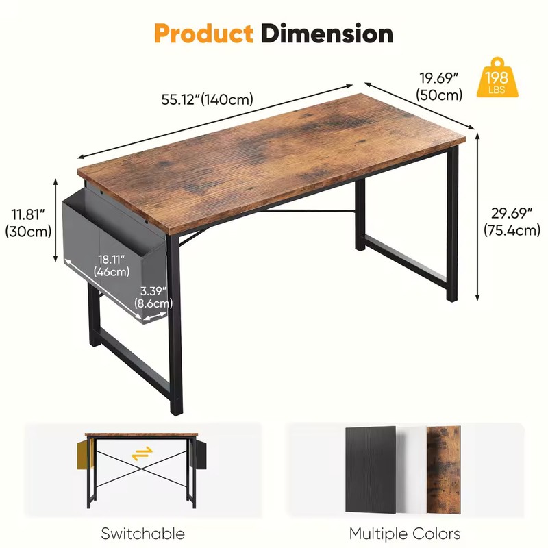 Computer Desk with Storage Bag, Metal Frame Study Table