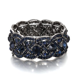 EVER FAITH Women's Austrian Crystal Wedding Floral Wide Stretch Bracelet Clear Gold Tone, Crystal