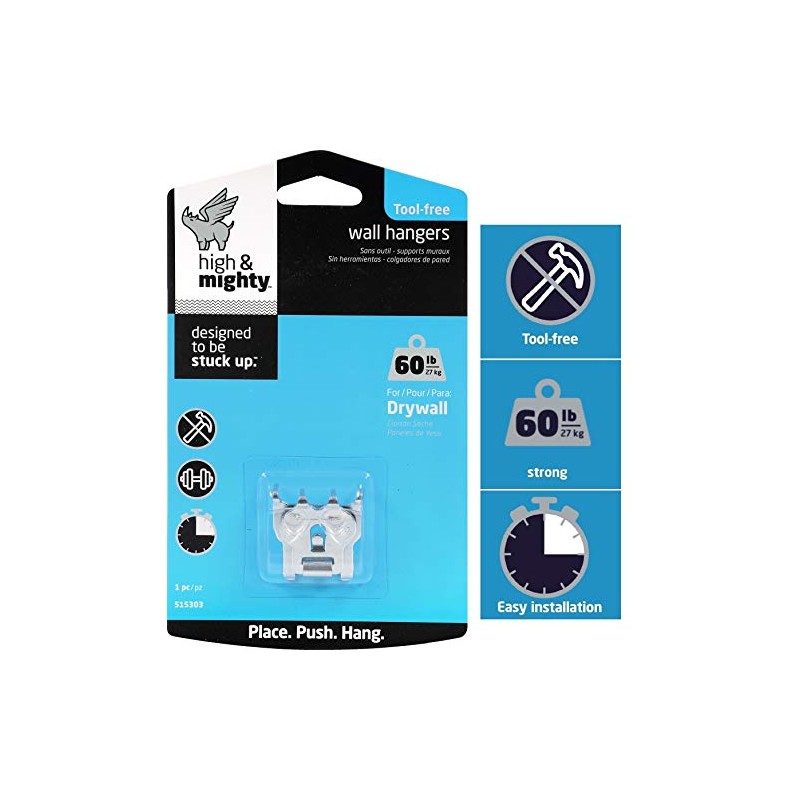 HIGH & MIGHTY 515303 Picture Hanger Set, Easy Tool-Free Dry