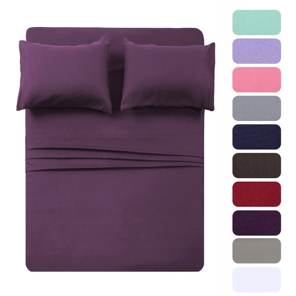 4 Piece Bed Sheets Set (Full,Purple) 1 Flat Sheet,1 Fitted