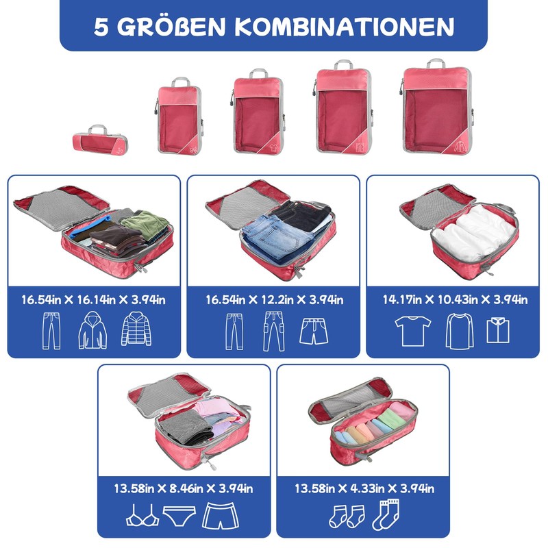 5-Piece Compression Packing Cube Set for Travel, Compression Packing Cube