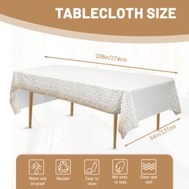54x108'' Disposable Tablecloth Bulk for 8 Foot Rectangular Tables, Gold Polka Dot Tablecloths, Dining Table Cover Vinyl Waterproof, Reusable Table Cloth for Party, Wedding, Camping (Gold)