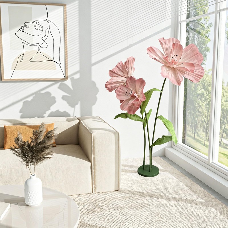 3 Pcs Giant Artificial Flowers for Decoration, Large Paper Pink