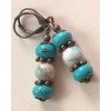 Blue Howlite And Magnesite Drop Earring Bronze Lever Back Handcrafted
