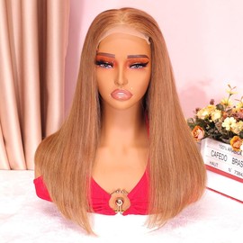 Ailwelia Honey Blonde 5x5 Hd Lace Closure Bob Wigs Human Hair For Black Women Wear And Go Bob Wig Human Hair Pre Plucked Glueless Blonde Bob Wig 200% Density Short Straight Bob Wig Glueless 18 Inch