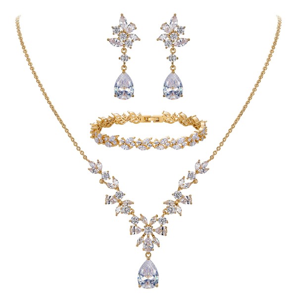 EleQueen Wedding Bridal Jewelry Set for Brides Bridesmaids, 14K Gold