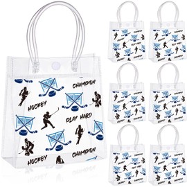 Kolldenn 36 Pcs Clear PVC Hockey Gift Bags with Handle Sport Party Favor Bags for Team Snacks Goodie Birthday Supplies