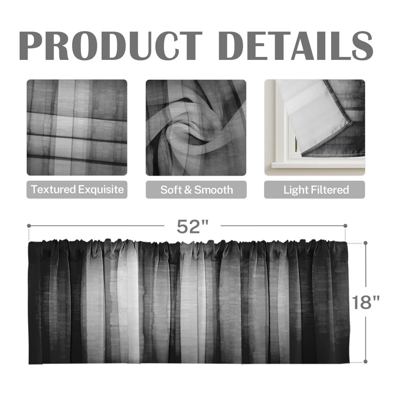 Emvency 2 Pack Dark Grey Valances Window Treatments, Gray Striped