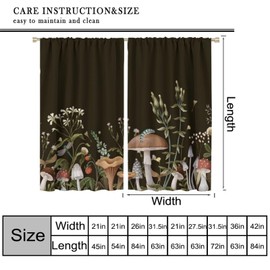 AAVEUP - Cortinas de hongos, estilo bohemio, clásico, color negro, rústico, verde, hojas de bosque, para ventanas de flores, para niños, niñas, sala de estar, recámara, cocina, baño, 42 x 45 pulgadas