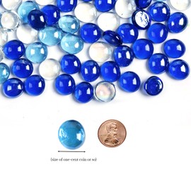 1LB Flat Glass Marbles for Vase, Mixed Blue Color Glass Pebbles. Glass Rocks for Vase Fillers Fish Tank Crafts Plant Pot Candle Bird Fountains and Wedding Decor