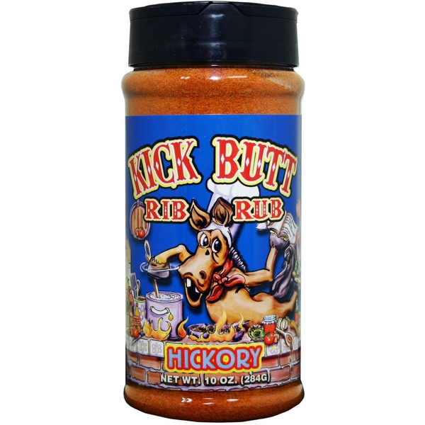 Kick Butt Gourmet Mesquite Hickory Rib Rub Seasoning Spice Shaker - Sweet and Smoky BBQ Rub (10 oz) - Use for Ribs, Chicken Wings, Brisket or Pork on the BBQ Grill