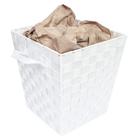 EHC Woodluv Woven Waste Paper Bin Basket With Hollow Handle - White