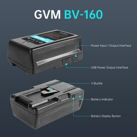 GVM 160Wh(10400mAh) V Mount/V-Lock Battery, Rechargeable Li-ion Battery with D-Tap Output Charger and D-Tap Cable Compatible with Video Broadcast Camera Camcorder LED Light BV 160